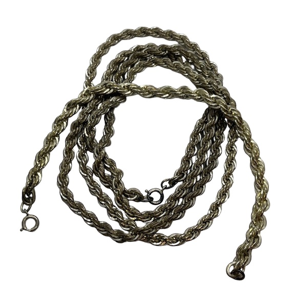 90 grams Vintage sterling silver thick rope chain long necklace & bracelet set - Picture 7 of 16